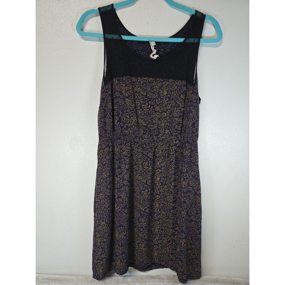 Maeve Anthropologie Navy Blue Floral Paisley Mesh Yoke Swiss Dot Dress Women's